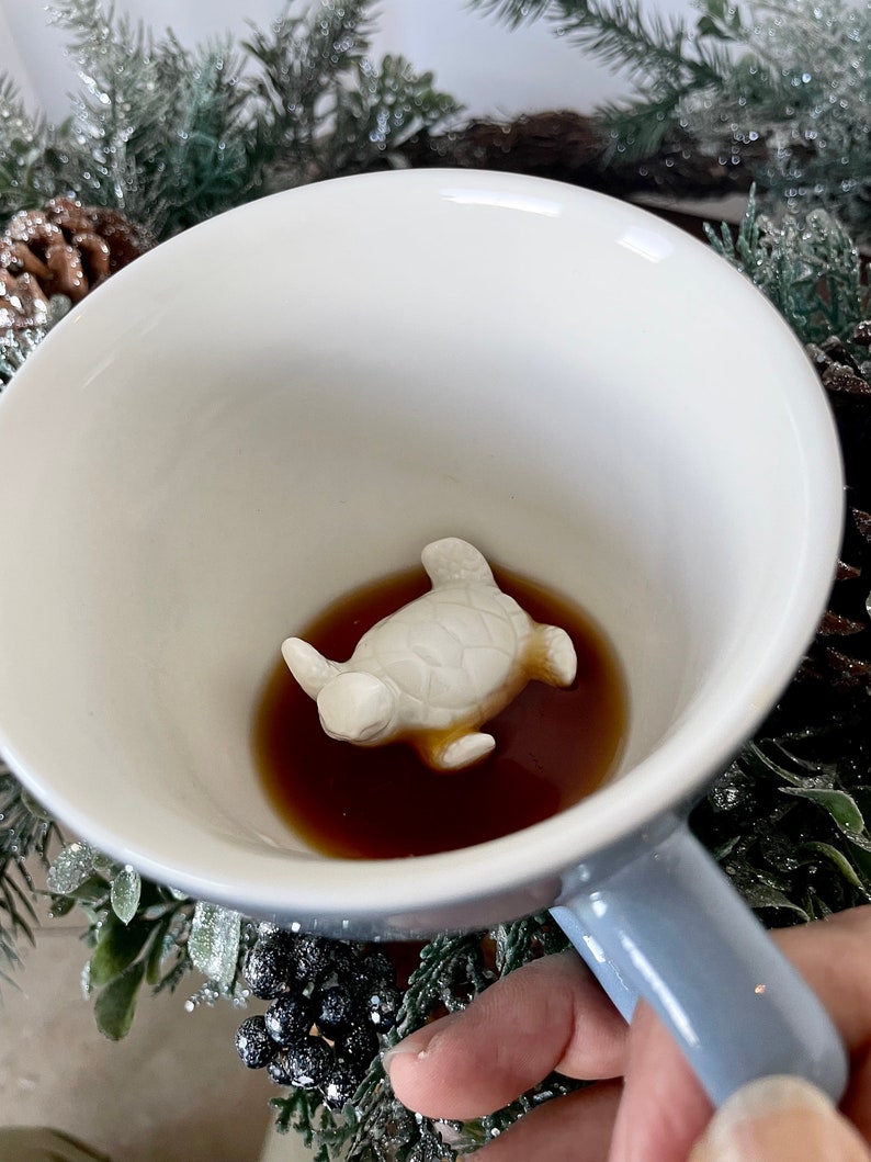 TURTLE Ceramic Mug by Creature Cups Hidden 3D Ocean Animal in Bottom of Coffee Mug Marine, Sea, Tortoise Mother's Day Gift image 4