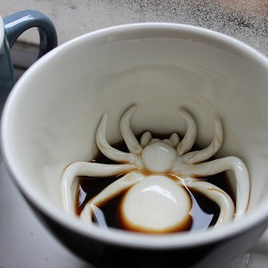 Spider Ceramic Mug Creepy Cups Hidden Creature in Cup Spooky fun Halloween gifts and decor goth anime cup cute gift image 2