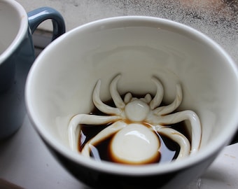Spider ceramic Mug | Hidden spider cup | Fun unique animal cup | Gag spooky fun gifts | goth anime cup cute gift | mothers day present