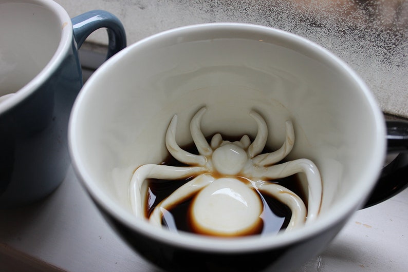 Spider Ceramic Mug Creepy Cups Hidden Creature in Cup Spooky fun Halloween gifts and decor goth anime cup cute gift image 2