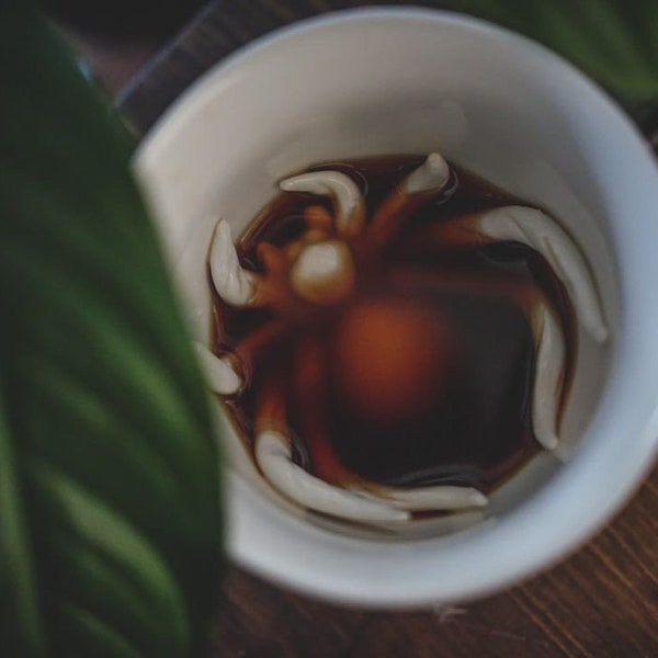 Spider Ceramic Mug | Creepy Cups - Hidden Creature in Cup | Spooky fun Halloween gifts and decor | goth anime cup cute gift