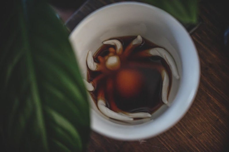 Spider Ceramic Mug Creepy Cups Hidden Creature in Cup Spooky fun Halloween gifts and decor goth anime cup cute gift image 1