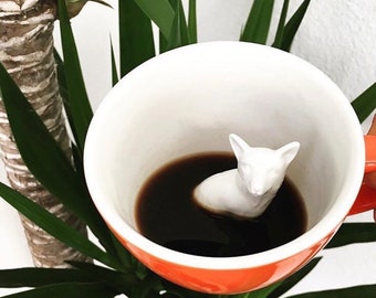 Fox Mug by CREATURE CUPS | Hidden Woodland Animal Inside | Handmade Red Orange Ceramic Mug | Valentines Gift, Holiday, Birthday, Office gift