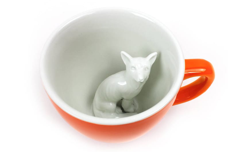 Cute Ceramic Fox Cup 3D Hidden Animal Handmade Mug, Orange Exterior Mother's Day Gift Home & dorm decor Kawaii woodland critter image 8