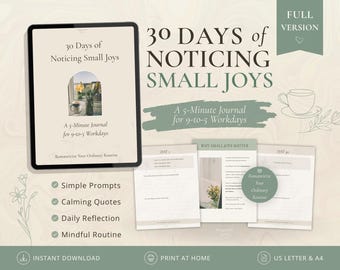5-Minute Journal for 9-to-5 Workers | 30 Days of Noticing Small Joys | Romanticize Your Routine | Mindfulness Workbook PDF