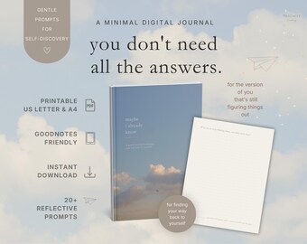 Self Discovery Journal, Guided Journal PDF, Find Yourself, Digital Notebook for Overthinking, GoodNotes Journal, Personal Growth Workbook