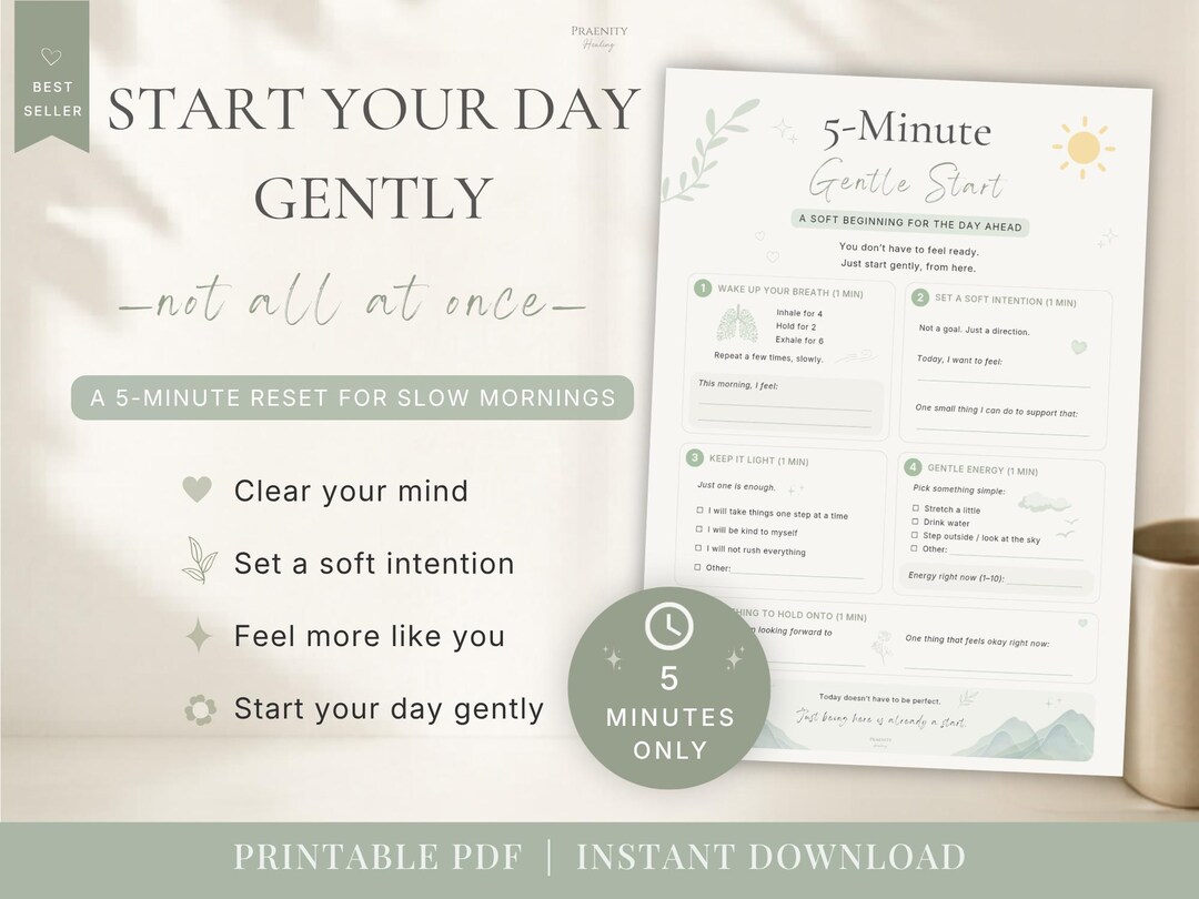 5-minute Morning Reset Printable | Gentle Start Worksheet | Soft Daily ...