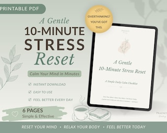 10-Minute Stress Reset Printable, Anxiety Relief Checklist, Mental Health Planner (PDF Download)