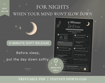 5-Minute Night Reset Printable | Soft Release Worksheet | Calm Your Mind Before Sleep | Overthinking & Anxiety Relief PDF