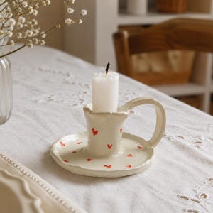 Mini Ceramic Heart Candle Holder | Handmade Pottery Candlestick | Cute Cottagecore Decor | Gift for Her | Aesthetic Tiny Candle Holder