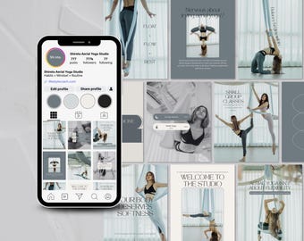 50+ Aerial Yoga Instagram Templates | Canva Social Media Kit for Yoga Studio & Wellness Brands
