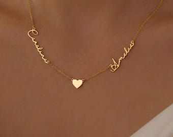 14K Gold Multiple Name Necklace, Custom NamePlate Necklace, Minimalist Family Name Jewelry for Women, Christmas Gift For Her Mom RT7HD9