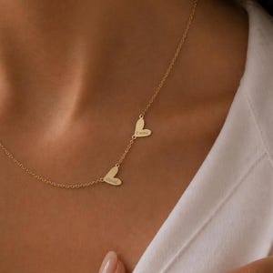 14K massivt sidograverat hjärthalsband, personligt litet namnhalsband, personliga datumsmycken, dubbelnamnspresent till mamma, julklapp TG5UH