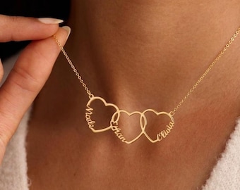 Heart Name Necklace, Two 3 Name Necklace, Family Name Necklace with Heart, Childs Names Jewelry Baby Name Necklace Mothers day gift FGTQ781