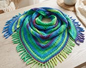 Crocheted Fringe Shawl Pattern | Colorful Crochet Wrap | Boho Triangle Shawl PDF | Instant Download