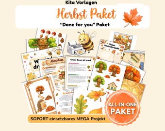 Autumn project for daycare (PDF), autumn package for kindergarten portfolio templates, morning circle, preschool educators, picture cards, finger play, circle game, autumn