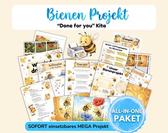 Projektmappe Bienenprojekt Kita PDF Portfolio Vorlagen Kindergarten Morgenkreis Vorschule Frühling  Erzieher Bildkarten Fingerspiel Projekt