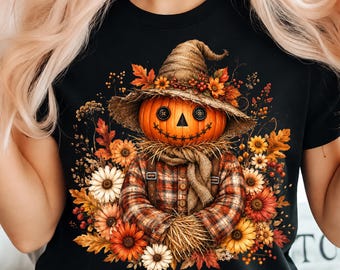 Pumpkin Scarecrow PNG, Vintage Fall Scarecrow Sublimation, Rustic Harvest Autumn Shirt Design, Thanksgiving PNG, Digital Download