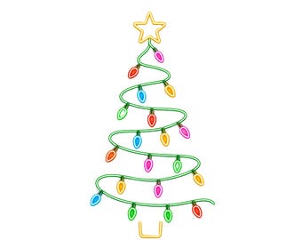 Neon Christmas Tree PNG, Colorful String Lights Outline Holiday Design, Glowing Sublimation Shirt Graphic, Digital Download