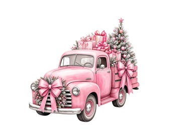 Pink Christmas Truck PNG, Coquette Vintage Holiday Truck Design, Girly Sublimation Shirt Graphic, Digital Download