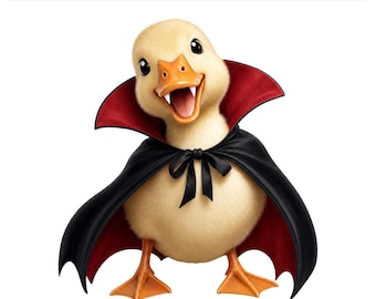 Halloween Duck PNG, Cute Vampire Cape Duck Fangs Design, Funny Spooky Season Sublimation Shirt Graphic, Digital Download