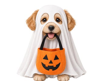Halloween Dog PNG, Cute Puppy Ghost Costume Trick Or Treat Design, Spooky Pet Lover Sublimation Shirt Graphic, Digital Download
