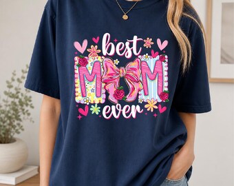 Preppy Mom PNG, Brushstroke Bow Mother's Day Sublimation Design, Coquette Floral Mama Shirt Graphic, Best Mom Digital Download