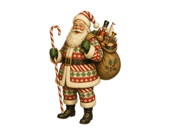 Retro Santa Claus PNG, Vintage Patterned Suit Classic Christmas Design, Holiday Sublimation Shirt Graphic, Digital Download