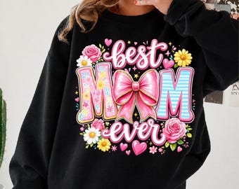 Coquette Mom PNG, Floral Bow Mother's Day Shirt Design, Best Mama Ever Sublimation Graphic, Preppy Mom Digital Download