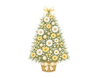 Daisy Christmas Tree PNG, Floral Wildflower Holiday Design, Boho Cottage Sublimation Shirt Graphic, Digital Download