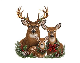 Christmas Deer Family PNG, Woodland Reindeer Holiday Design, Rustic Winter Sublimation Shirt Graphic, Digital Download