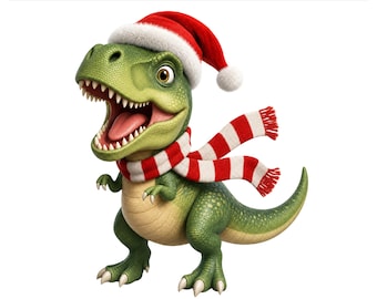 T-Rex Santa PNG, Kids Christmas Dinosaur Scarf Holiday Design, Funny Boys Sublimation Shirt Graphic, Digital Download