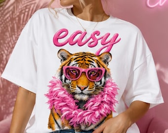 PNG di tigre preppy, design semplice per maglietta da boutique femminile con tigre, grafica estiva virale di tendenza con sublimazione, download digitale con frase accattivante