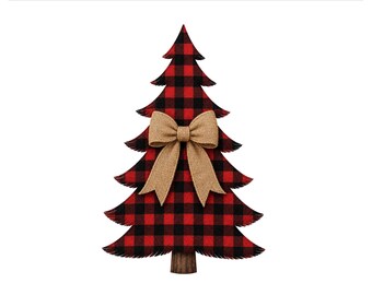 Buffalo Plaid Christmas Tree PNG, Red Plaid Burlap Bow Holiday Design, Rustic Farmhouse Sublimation Shirt Graphic, Digital Download