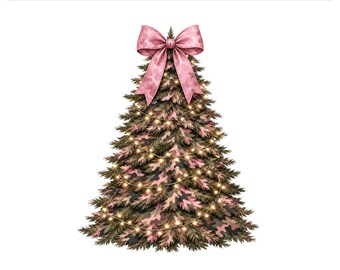 Camo Christmas Tree PNG, Pink Bow Camouflage Holiday Design, Girly Hunting Sublimation Shirt Graphic, Digital Download