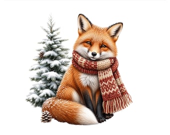 Cozy Fox PNG, Winter Scarf Christmas Forest Design, Cute Woodland Holiday Sublimation Shirt Graphic, Digital Download