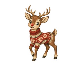 Vintage Reindeer PNG, Patterned Sweater Christmas Deer Design, Retro Holiday Sublimation Shirt Graphic, Digital Download
