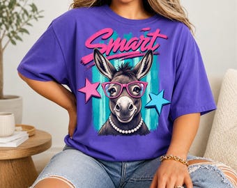 Glasses Donkey PNG Sublimation, Smart Ass Funny Animal Shirt Design, Preppy Brushstroke Humor Graphic, Sassy Summer Digital Download