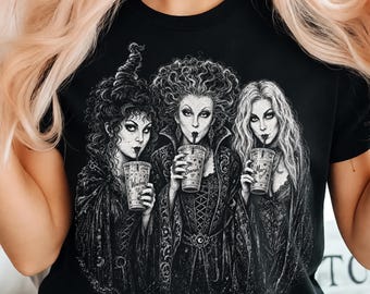 Vintage Witch Sisters PNG, Spooky Coffee Girls PNG, Halloween Besties Sublimation, Cute Spooky Season Shirt Design, Digital Download