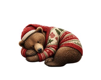 Sleeping Bear PNG, Cozy Christmas Fair Isle Sweater Winter Design, Holiday Sublimation Shirt Graphic, Digital Download
