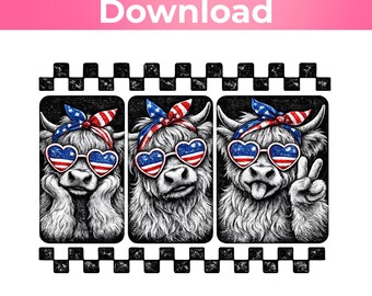 4th of July Highland Cow PNG, Western Patriotic Shirt Design, USA 250th Anniversary Kids Graphic, American Flag Digital Download