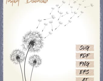 Dandelion SVG, PNG, EPS, Dandelions svg , Instant Download, Digital Download, Floral Clipart, Flower Silhouette svg