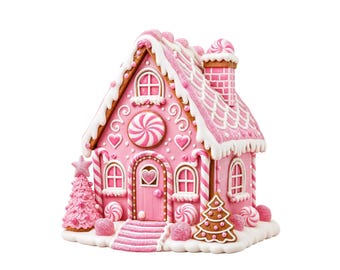 Pink Gingerbread House PNG, Coquette Candy Christmas House Design, Girly Holiday Sublimation Shirt Graphic, Digital Download