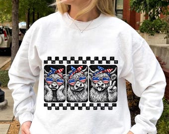 USA 250th Anniversary Highland Cow PNG, Western 4th of July Kids Shirt, America 1776 2026 Patriotic Graphic, Digital Download