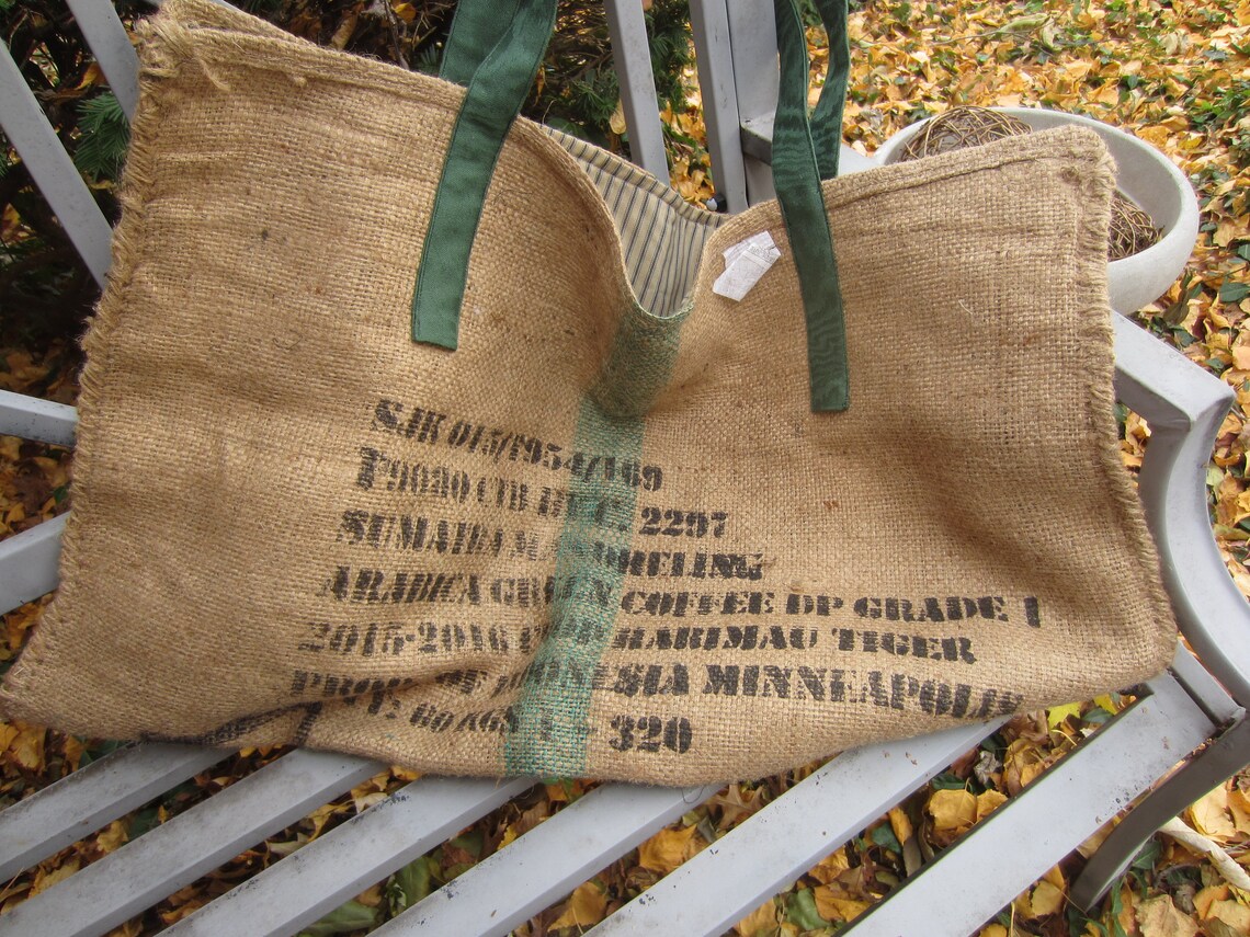 Coffee Bean Burlap Tote Upcycle Burlap Bag Etsy