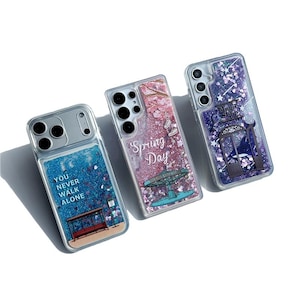 BTS glitter drijfzand telefoonhoesje, Magic Shop, lente, You Never Walk Alone-ontwerpen, vloeibaar hoesje voor iPhone Samsung Pro, Kpop Gift Army