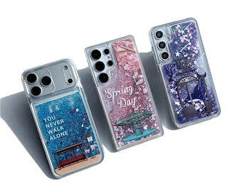BTS Glitter Quicksand Phone Case, Magic Shop, Spring Day, You Never Walk Alone Designs, Liquid Case for iPhone Samsung Pro,  Kpop Gift Army