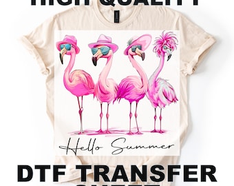 Hello Summer DTF Transfer, Flamingo Heat Press Transfer