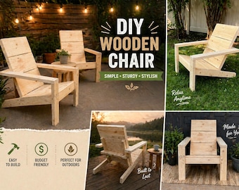 Planos para construir una silla de madera / Silla de jardín para exteriores / Planos para muebles rústicos de patio / Silla estilo Adirondack de fácil construcción / Guía en PDF