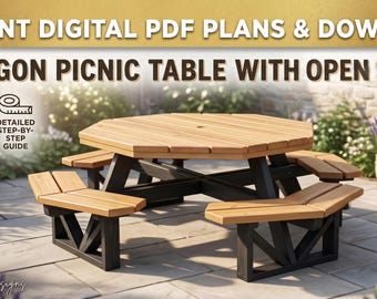 Progetto per tavolo da picnic ottagonale / Schema per mobili da esterno fai da te (Download digitale)